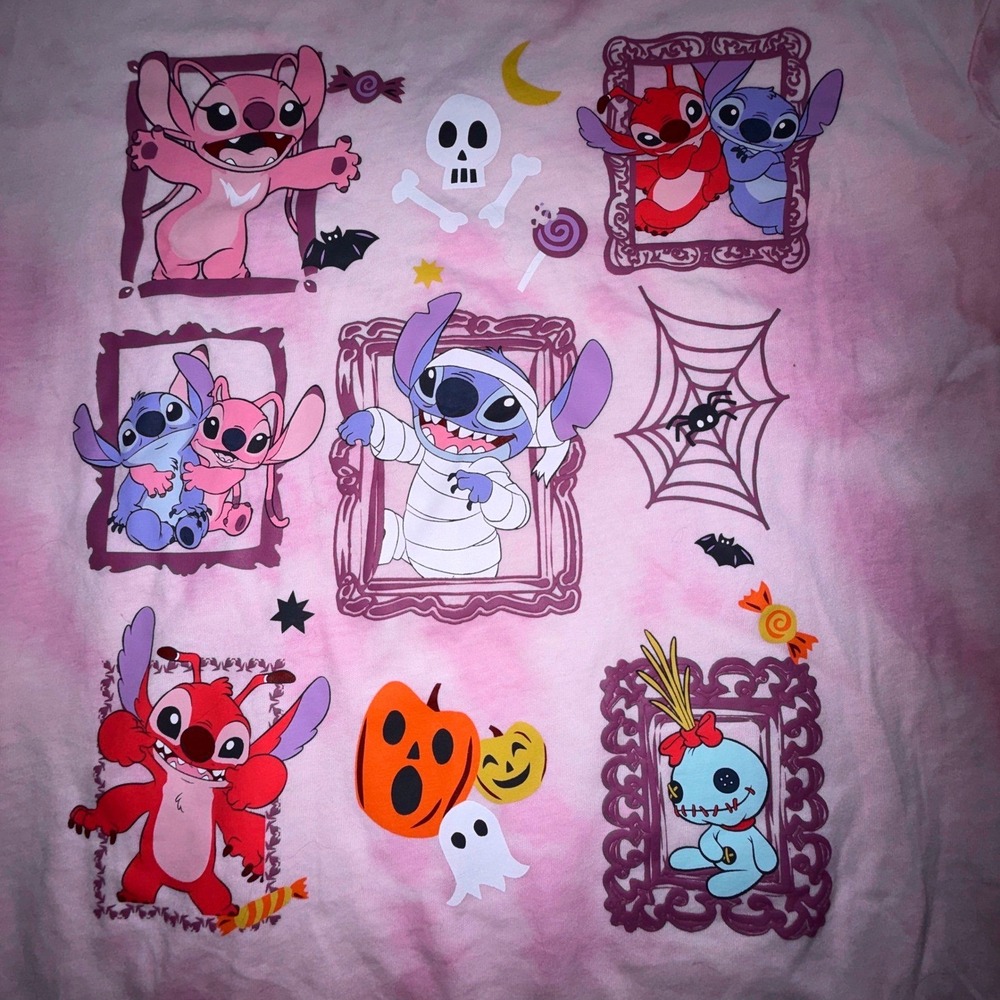 Disney Stitch Halloween T-Shirt Kids L NEW Pink Tie Dye Angel Mummy Vampire